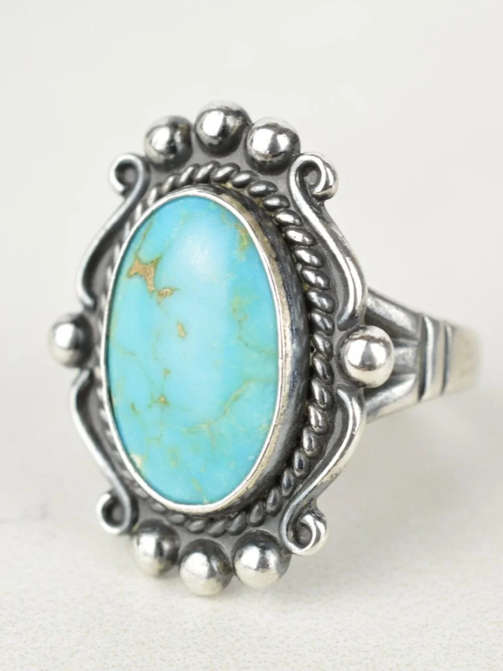Bell Trading Post Vintage Sterling Silver Turquoise Ring Size 7.25 Southwestern